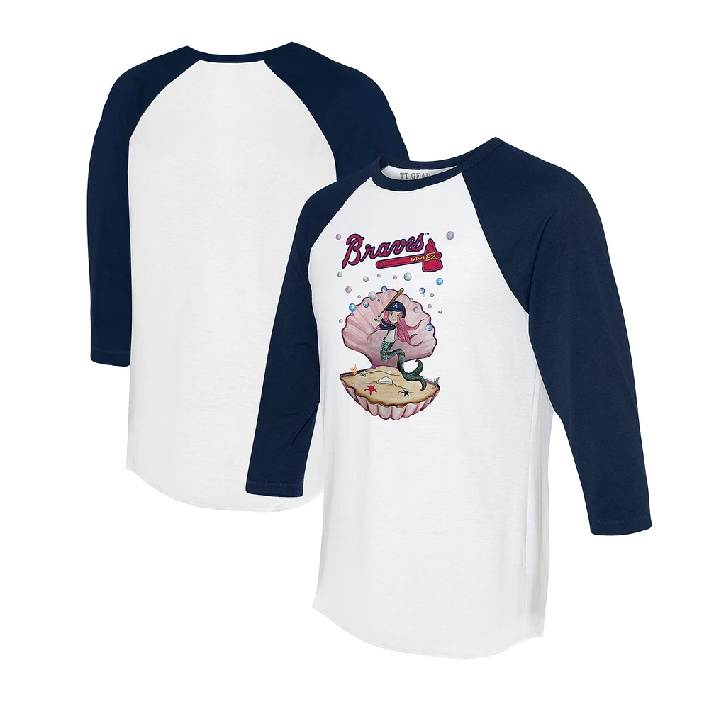 Unisex Tiny Turnip White/Navy Atlanta Braves Mermaid 3/4-Sleeve Raglan T-Shirt