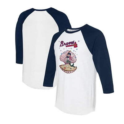 Unisex Tiny Turnip White/Navy Atlanta Braves Mermaid 3/4-Sleeve Raglan T-Shirt