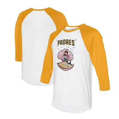 Unisex Tiny Turnip White/Gold San Diego Padres Mermaid 3/4-Sleeve Raglan T-Shirt
