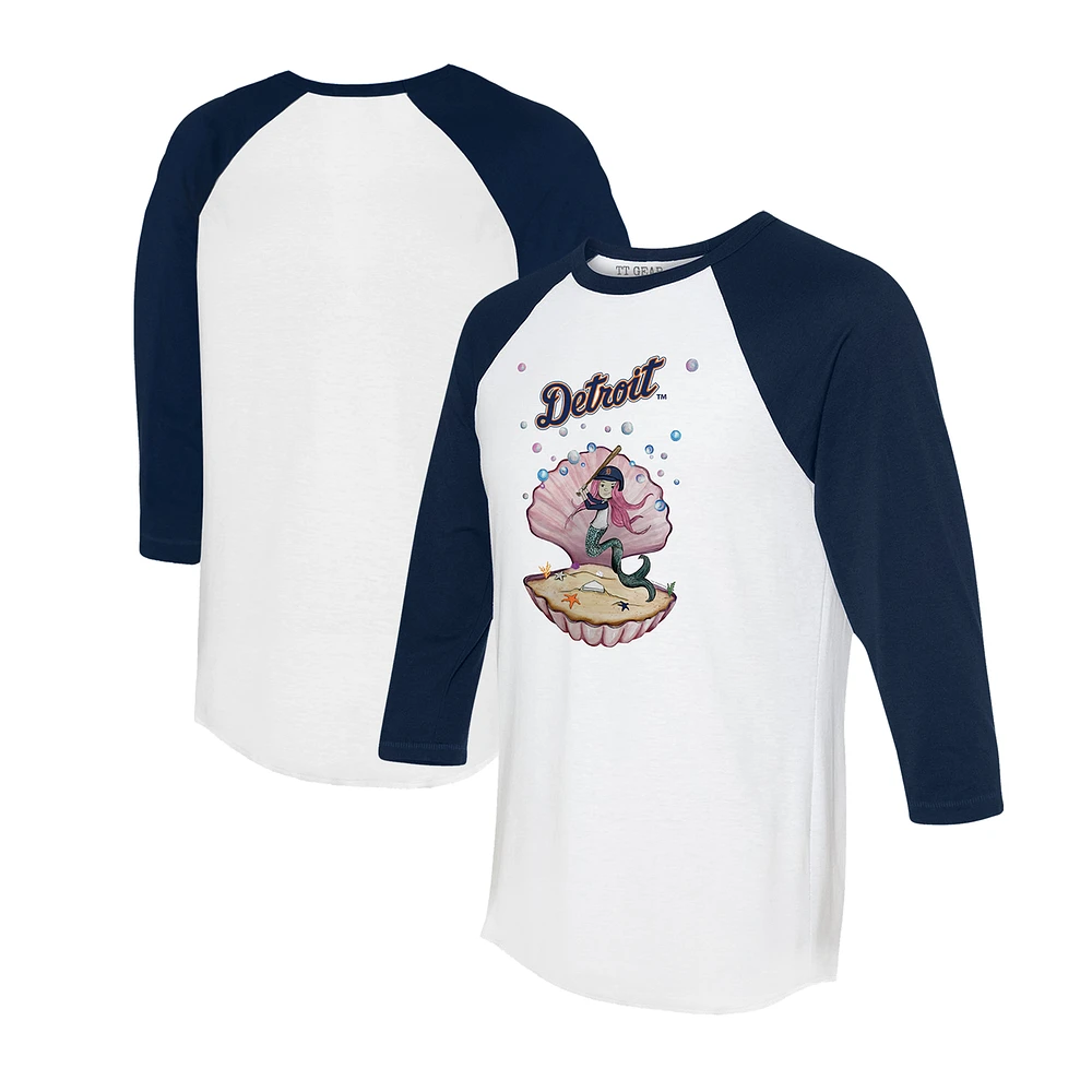 Unisex Tiny Turnip White/Navy Detroit Tigers Mermaid 3/4-Sleeve Raglan T-Shirt