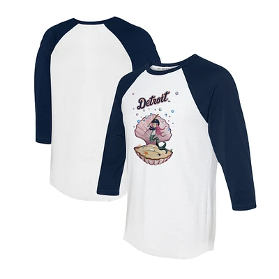 Unisex Tiny Turnip White/Navy Detroit Tigers Mermaid 3/4-Sleeve Raglan T-Shirt
