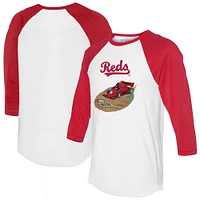 Unisex Tiny Turnip White/Red Cincinnati Reds Race Car 3/4-Sleeve Raglan T-Shirt