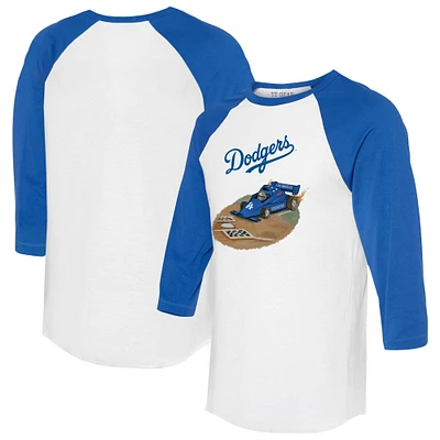 Unisex Tiny Turnip White/Royal Los Angeles Dodgers Race Car 3/4-Sleeve Raglan T-Shirt