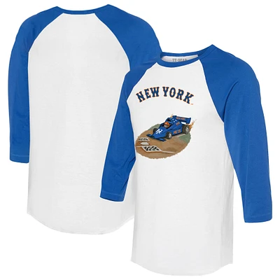 Unisex Tiny Turnip White/Royal New York Mets Race Car 3/4-Sleeve Raglan T-Shirt