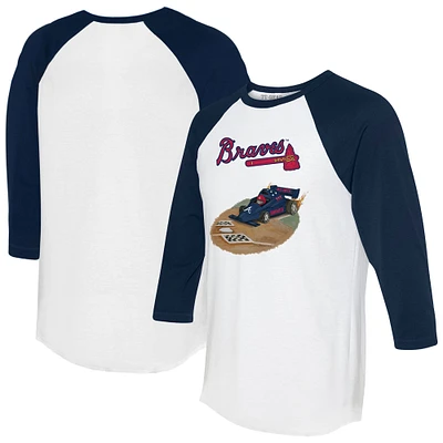 Unisex Tiny Turnip White/Navy Atlanta Braves Race Car 3/4-Sleeve Raglan T-Shirt