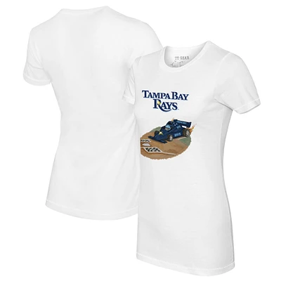 Women's Tiny Turnip White Tampa Bay Rays Race Car T-Shirt