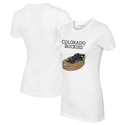Women's Tiny Turnip White Colorado Rockies Race Car T-Shirt
