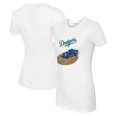 Women's Tiny Turnip White Los Angeles Dodgers Race Car T-Shirt
