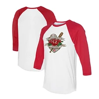 Unisex Tiny Turnip White/Red Cincinnati Reds Tattoo Rose 3/4-Sleeve Raglan T-Shirt