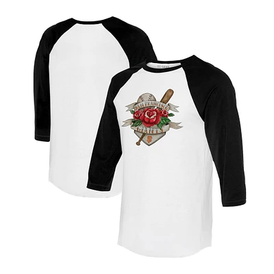 Unisex Tiny Turnip White/Black San Francisco Giants Tattoo Rose 3/4-Sleeve Raglan T-Shirt