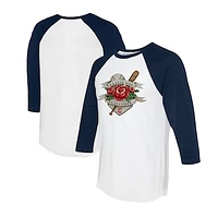 Unisex Tiny Turnip White/Navy Cleveland Guardians Tattoo Rose 3/4-Sleeve Raglan T-Shirt