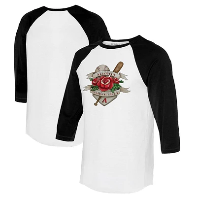 Unisex Tiny Turnip White/Black Arizona Diamondbacks Tattoo Rose 3/4-Sleeve Raglan T-Shirt
