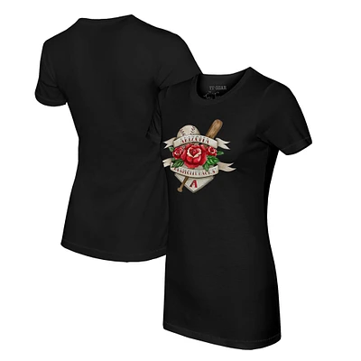 Women's Tiny Turnip Black Arizona Diamondbacks Tattoo Rose T-Shirt
