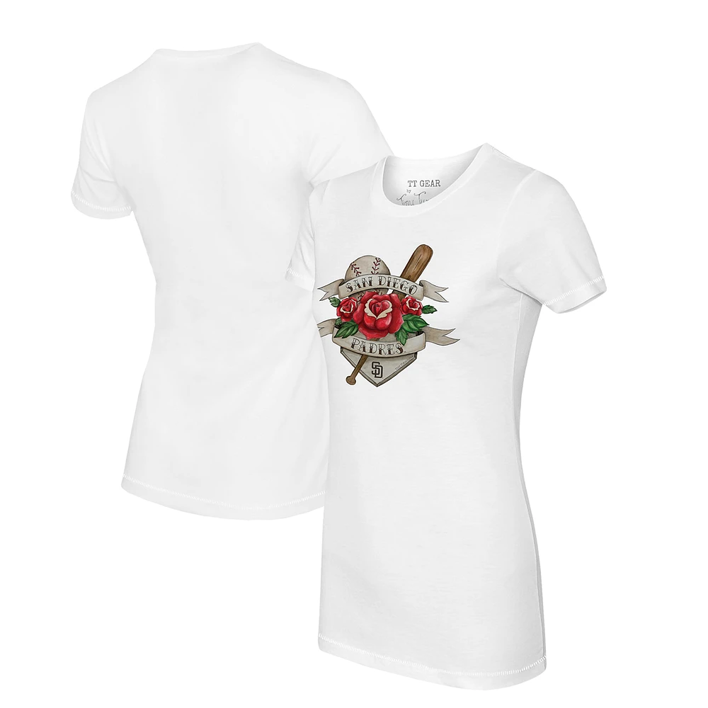 Women's Tiny Turnip White San Diego Padres Tattoo Rose T-Shirt