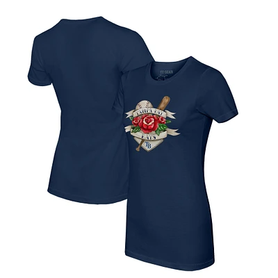 Women's Tiny Turnip Navy Tampa Bay Rays Tattoo Rose T-Shirt