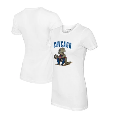 Women's Tiny Turnip White Chicago Cubs Triceratops T-Shirt