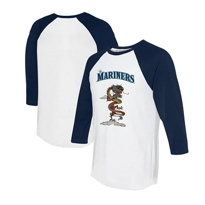 Unisex Tiny Turnip White/Navy Seattle Mariners 2024 Year of the Dragon 3/4-Sleeve Raglan T-Shirt