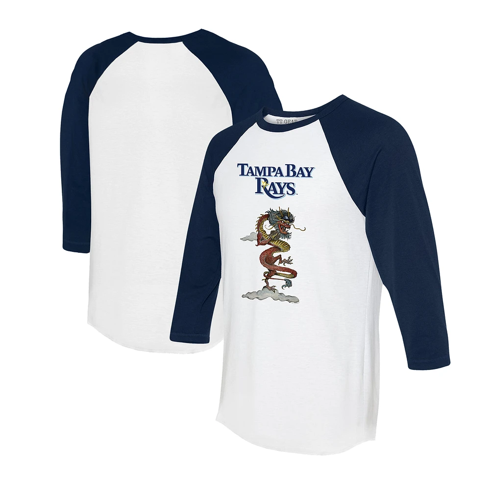 Unisex Tiny Turnip White/Navy Tampa Bay Rays 2024 Year of the Dragon 3/4-Sleeve Raglan T-Shirt