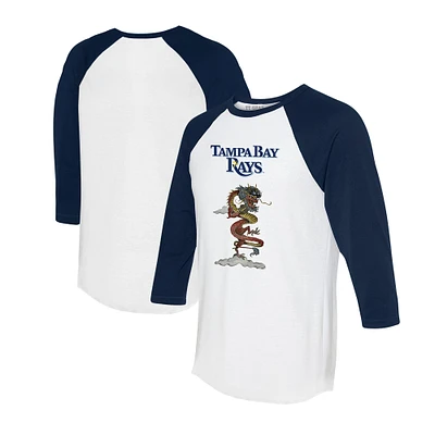 Unisex Tiny Turnip White/Navy Tampa Bay Rays 2024 Year of the Dragon 3/4-Sleeve Raglan T-Shirt
