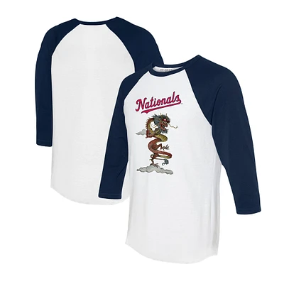 Unisex Tiny Turnip White/Navy Washington Nationals 2024 Year of the Dragon 3/4-Sleeve Raglan T-Shirt