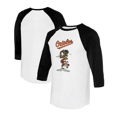 Unisex Tiny Turnip White/Black Baltimore Orioles 2024 Year of the Dragon 3/4-Sleeve Raglan T-Shirt
