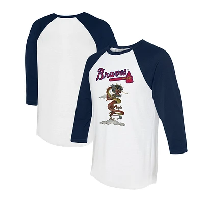 Unisex Tiny Turnip White/Navy Atlanta Braves 2024 Year of the Dragon 3/4-Sleeve Raglan T-Shirt