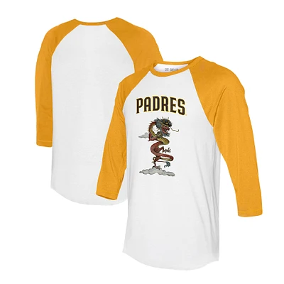 Unisex Tiny Turnip White/Gold San Diego Padres 2024 Year of the Dragon 3/4-Sleeve Raglan T-Shirt