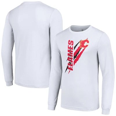 Men's Starter White Calgary Flames Color Scratch Long-Sleeve T-Shirt