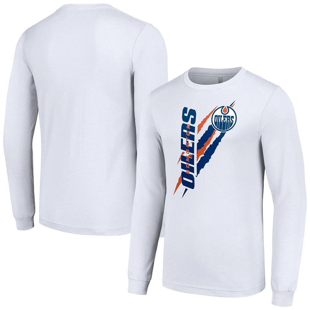 Men's Starter White Edmonton Oilers Color Scratch Long-Sleeve T-Shirt