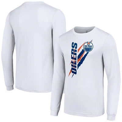 Men's Starter White Edmonton Oilers Color Scratch Long-Sleeve T-Shirt