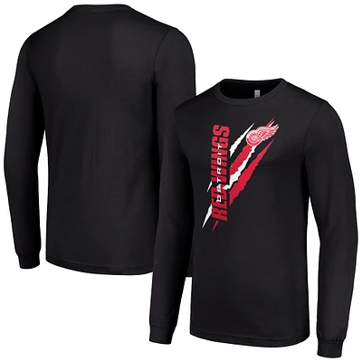 Men's Starter Black Detroit Red Wings Color Scratch Long-Sleeve T-Shirt
