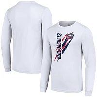 Men's Starter White Columbus Blue Jackets Color Scratch Long-Sleeve T-Shirt