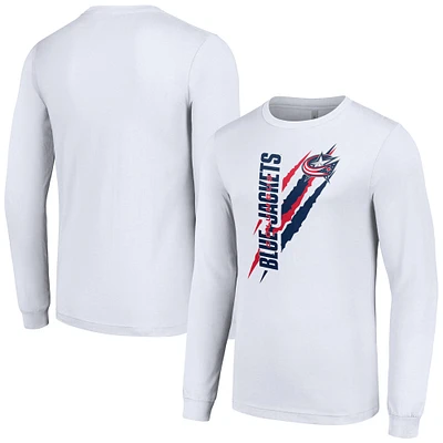 Men's Starter White Columbus Blue Jackets Color Scratch Long-Sleeve T-Shirt