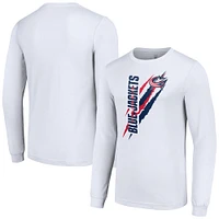 Men's Starter White Columbus Blue Jackets Color Scratch Long-Sleeve T-Shirt