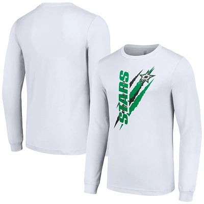 Men's Starter White Dallas Stars Color Scratch Long-Sleeve T-Shirt