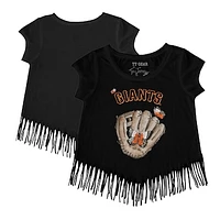 Girls Youth Tiny Turnip Black San Francisco Giants Butterfly Glove Fringe T-Shirt
