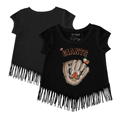 Girls Youth Tiny Turnip Black San Francisco Giants Butterfly Glove Fringe T-Shirt