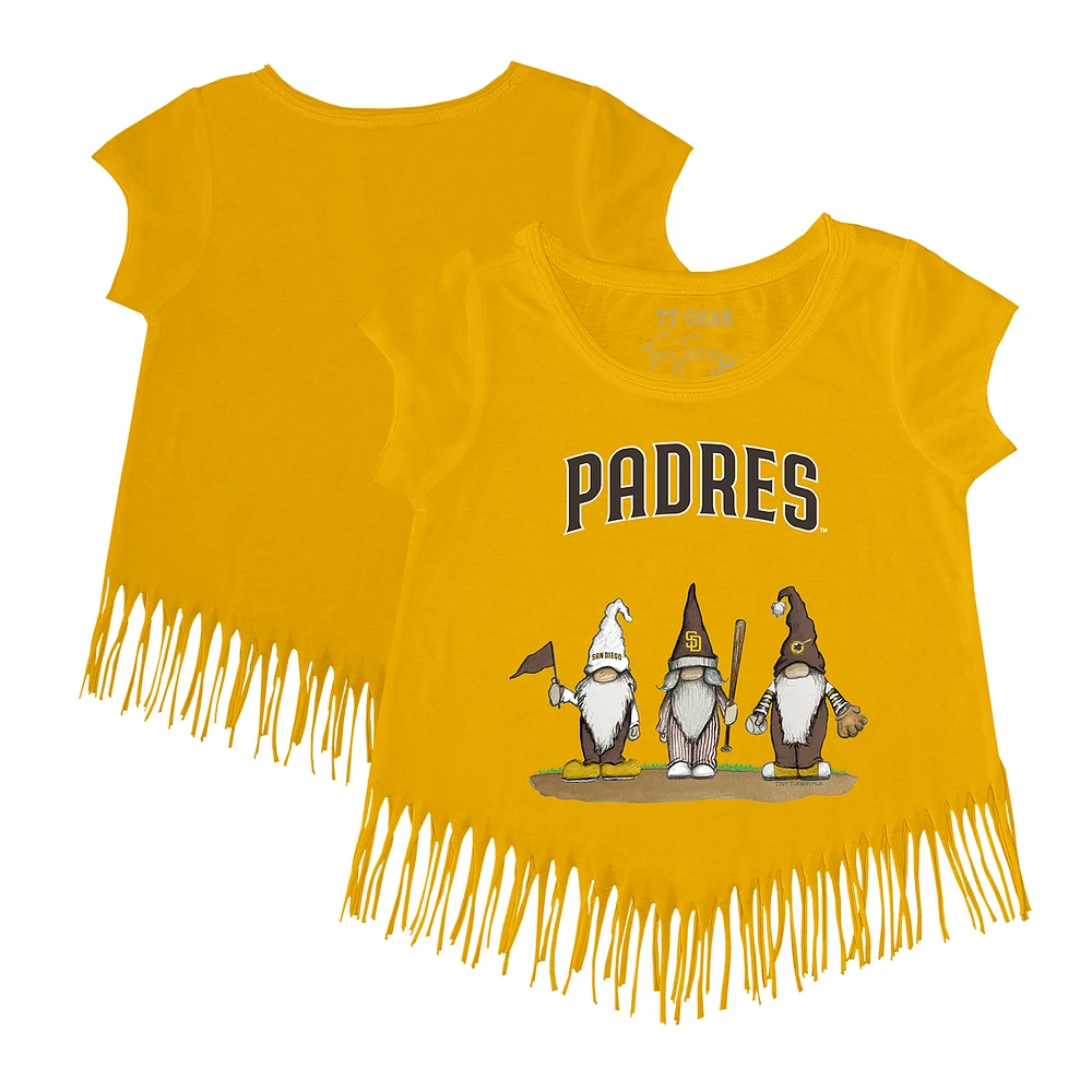 Girls Youth Tiny Turnip Gold San Diego Padres Gnomes Fringe T-Shirt
