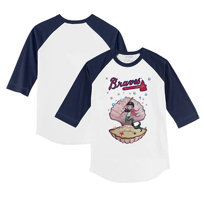 Youth Tiny Turnip White/Navy Atlanta Braves Mermaid 3/4-Sleeve Raglan T-Shirt