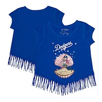 Girls Youth Tiny Turnip Royal Los Angeles Dodgers Mermaid Fringe T-Shirt
