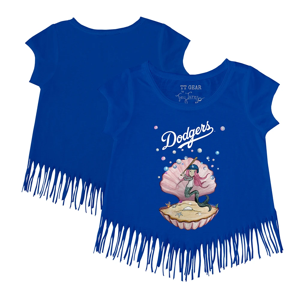 Girls Youth Tiny Turnip Royal Los Angeles Dodgers Mermaid Fringe T-Shirt