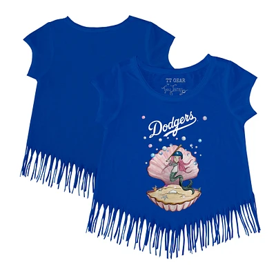 Girls Youth Tiny Turnip Royal Los Angeles Dodgers Mermaid Fringe T-Shirt