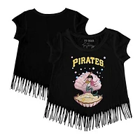 Girls Youth Tiny Turnip Black Pittsburgh Pirates Mermaid Fringe T-Shirt