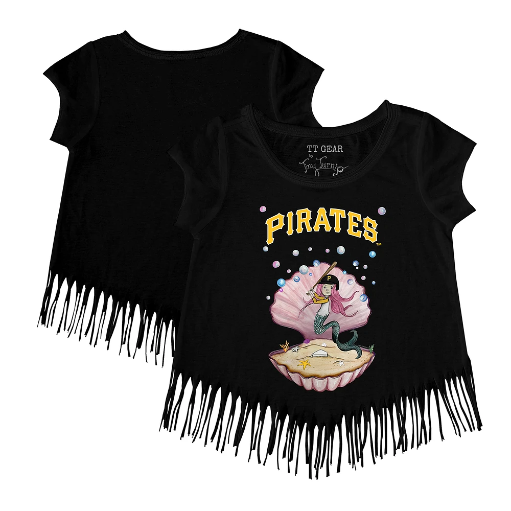 Girls Youth Tiny Turnip Black Pittsburgh Pirates Mermaid Fringe T-Shirt