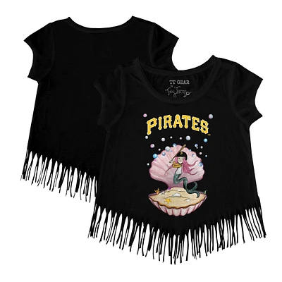 Girls Youth Tiny Turnip Black Pittsburgh Pirates Mermaid Fringe T-Shirt