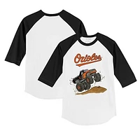 Youth Tiny Turnip White/Black Baltimore Orioles Monster Truck 3/4-Sleeve Raglan T-Shirt
