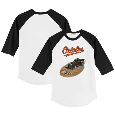 Youth Tiny Turnip White/Black Baltimore Orioles Race Car 3/4-Sleeve Raglan T-Shirt