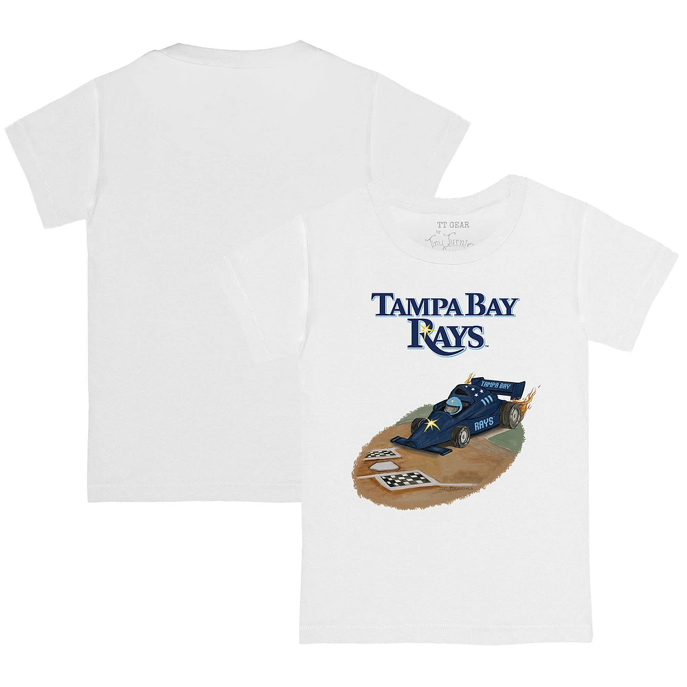 Youth Tiny Turnip White Tampa Bay Rays Race Car T-Shirt