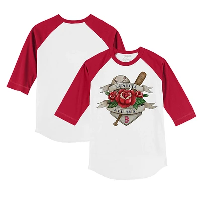 Youth Tiny Turnip White/Red Boston Red Sox Tattoo Rose 3/4-Sleeve Raglan T-Shirt