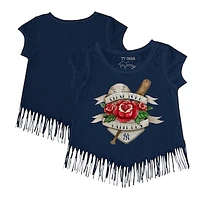 Girls Youth Tiny Turnip Navy New York Yankees Tattoo Rose Fringe T-Shirt